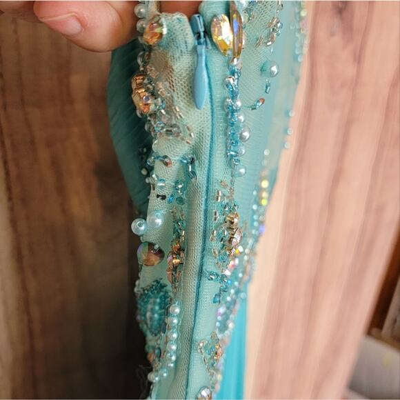 NWT Morrell Maxie Aqua Blue Sheer Back Gown, Style # 14825, Sz 4 - Picture 10 of 11